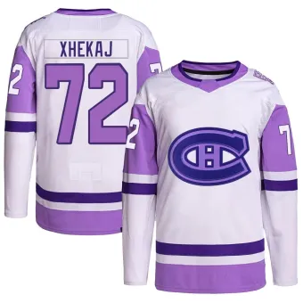 Men's Arber Xhekaj Montreal Canadiens Hockey Fights Cancer Primegreen Jersey - White/Purple Authentic