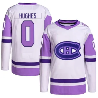 Men's Connor Hughes Montreal Canadiens Hockey Fights Cancer Primegreen Jersey - White/Purple Authentic