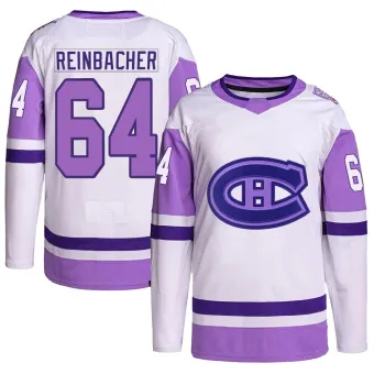 Men's David Reinbacher Montreal Canadiens Hockey Fights Cancer Primegreen Jersey - White/Purple Authentic