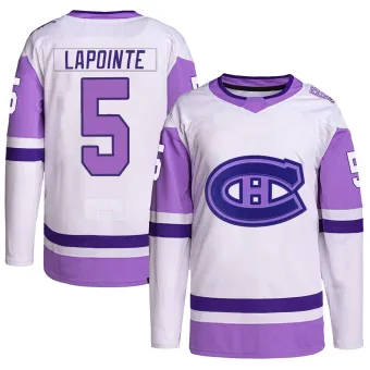 Men's Guy Lapointe Montreal Canadiens Hockey Fights Cancer Primegreen Jersey - White/Purple Authentic