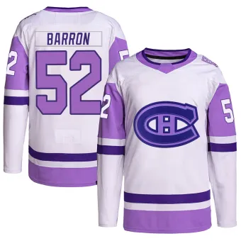 Men's Justin Barron Montreal Canadiens Hockey Fights Cancer Primegreen Jersey - White/Purple Authentic