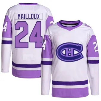 Men's Logan Mailloux Montreal Canadiens Hockey Fights Cancer Primegreen Jersey - White/Purple Authentic