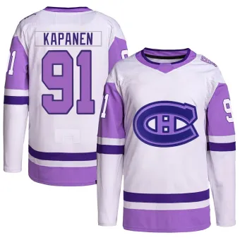 Men's Oliver Kapanen Montreal Canadiens Hockey Fights Cancer Primegreen Jersey - White/Purple Authentic