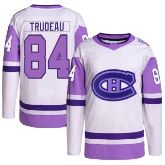 Men's William Trudeau Montreal Canadiens Hockey Fights Cancer Primegreen Jersey - White/Purple Authentic