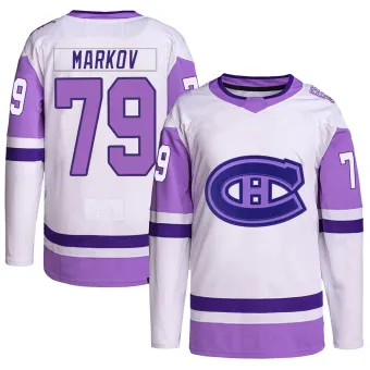 Youth Andrei Markov Montreal Canadiens Hockey Fights Cancer Primegreen Jersey - White/Purple Authentic