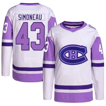 Youth Xavier Simoneau Montreal Canadiens Hockey Fights Cancer Primegreen Jersey - White/Purple Authentic